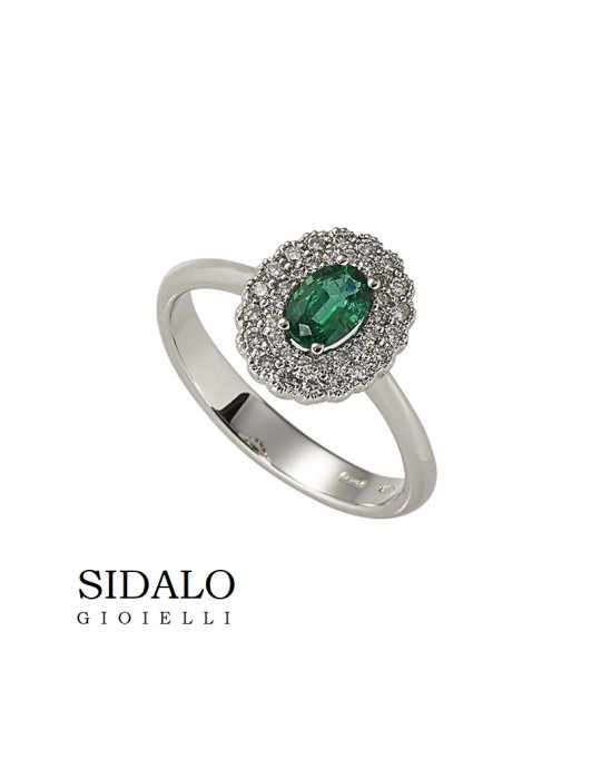 SIDALO - ANELLO IN ORO BIANCO DIAMANTI E SMERALDO
