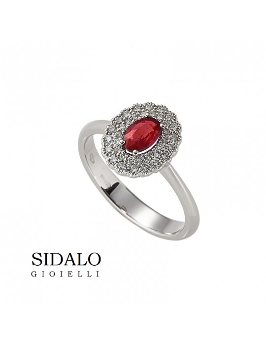 SIDALO - ANELLO IN ORO BIANCO DIAMANTI E RUBINO