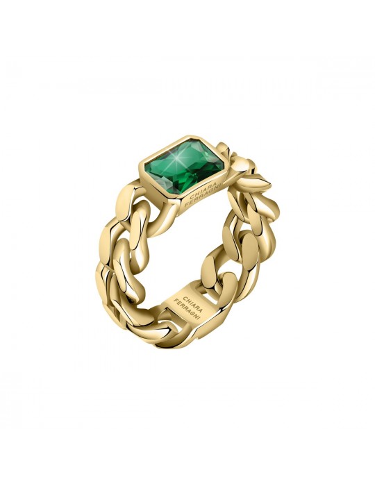 CHIARA FERRAGNI - ANELLO CHAIN GOLD EMERALD GREEN