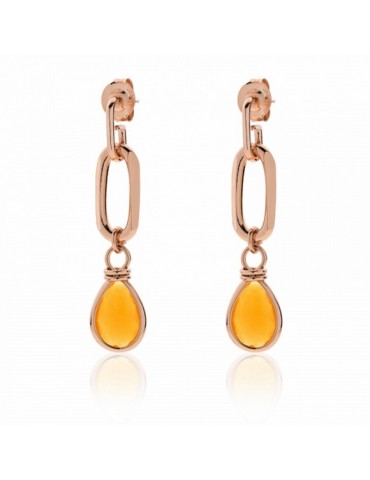 UNOAERRE - ORECCHINI IN BRONZO DORATO CON AMBRA