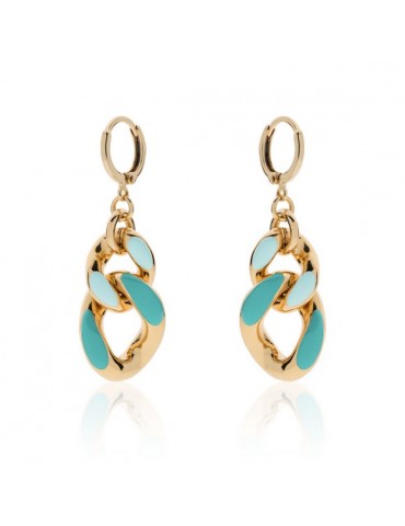 UNOAERRE - ORECCHINI BRONZO DORATO SMALTO AZZURRO