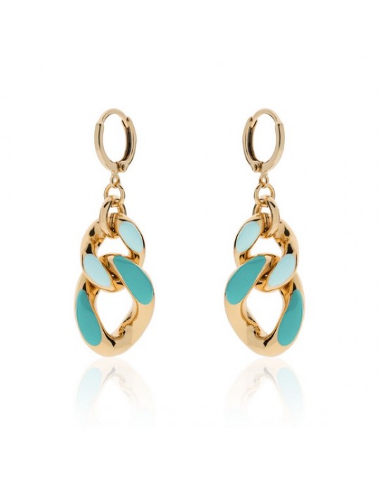 UNOAERRE - ORECCHINI BRONZO DORATO SMALTO AZZURRO