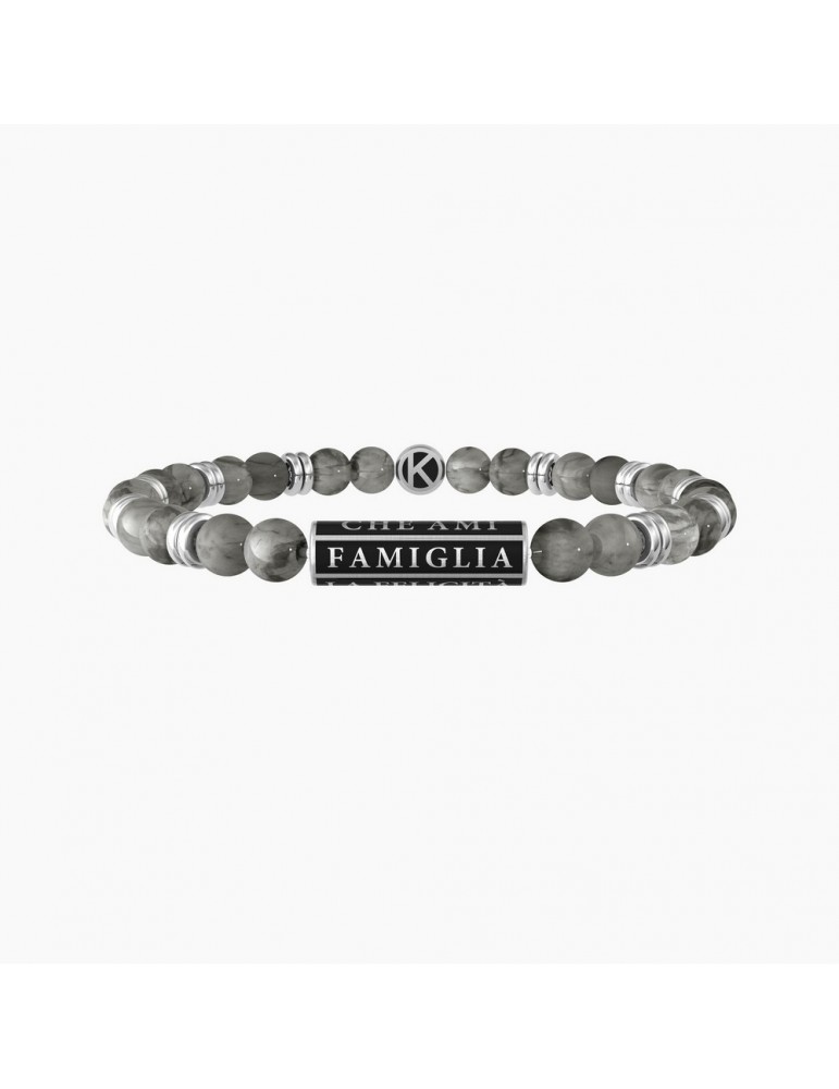KIDULT Bracciale Bangle In Acciaio 316L Oro Rosa Con Ciondolo Family - Gioiello Ipoallergenico, Diametro 6 Cm, Regalo Per Lui E Lei, Confezione Originale