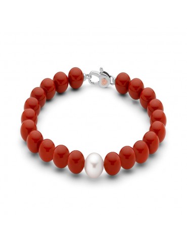 MILUNA - BRACCIALE CON PERLA COLOR CORALLO ROSSO