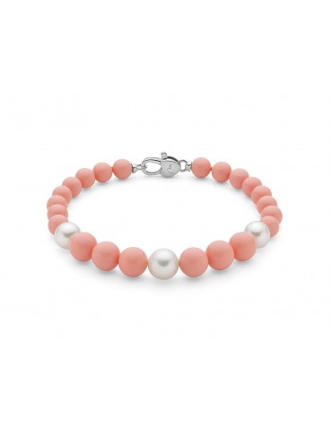 MILUNA - BRACCIALE TERRA E MARE ROSA CON PERLE