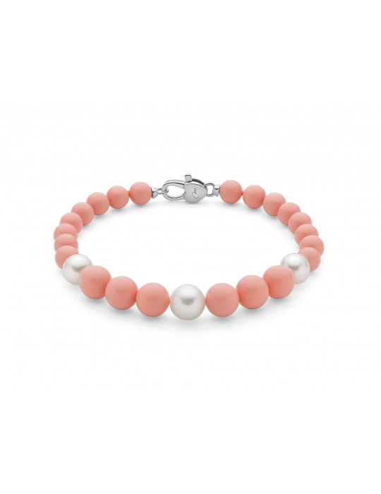 MILUNA - BRACCIALE TERRA E MARE ROSA CON PERLE