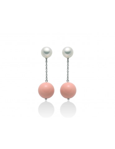 MILUNA - ORECCHINI PENDENTI ROSA CON PERLA