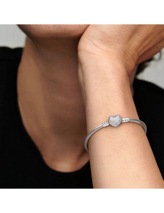 PANDORA - BRACCIALE CON CHIUSURA A CUORE IN PAVÈ