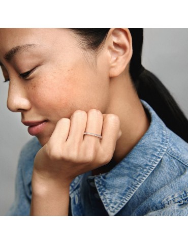 PANDORA - ANELLO A FEDINA CUORI E PIETRE ROSÈ